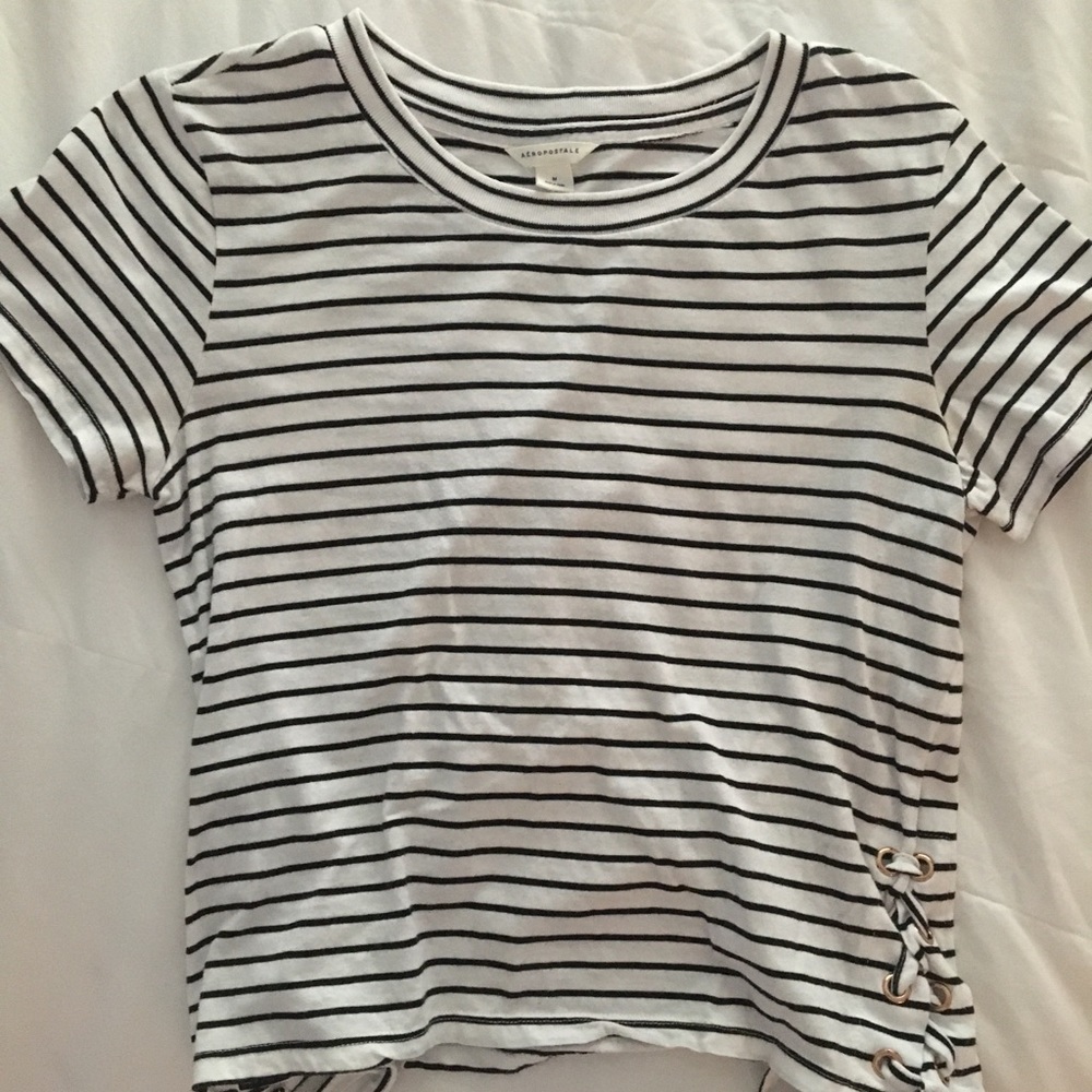 Stripped Black and White Aeropostale Top w/ Ties